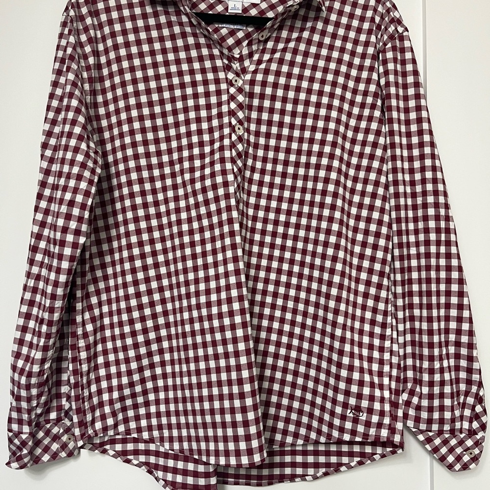 Southern Tide Maroon and White Plaid Blouse